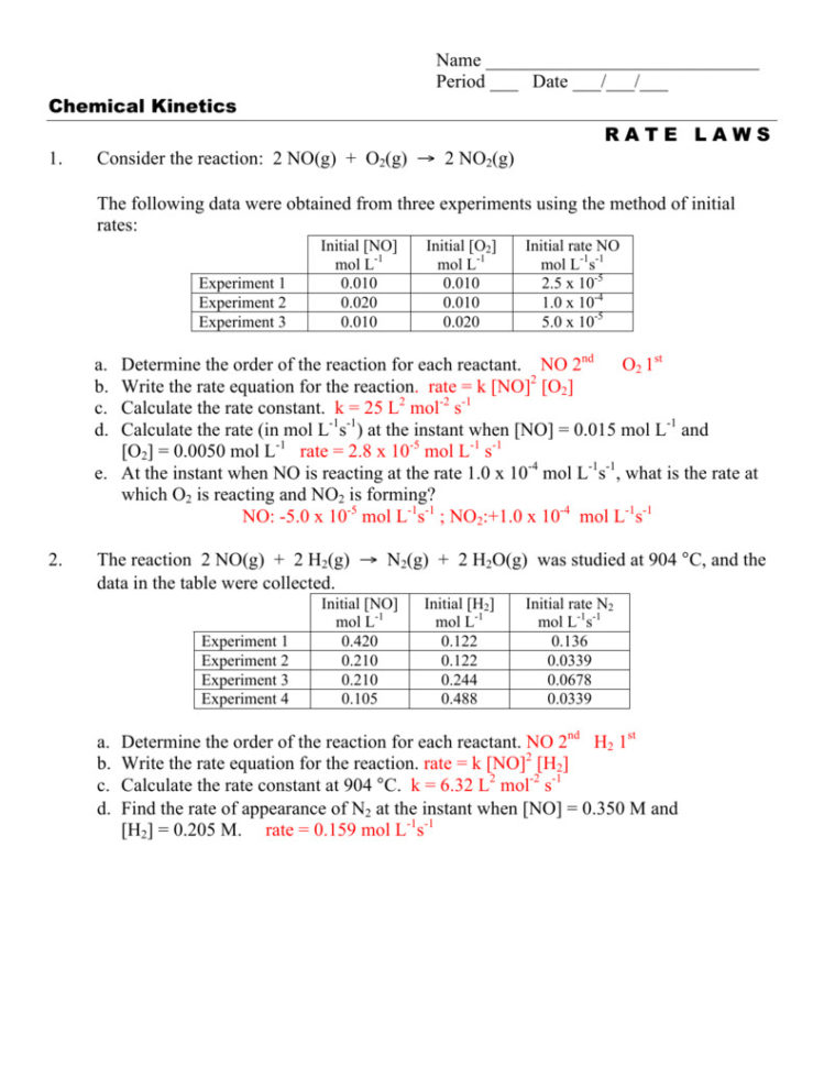 Chemistry Reaction Rates Worksheet  Wildseasonthegame