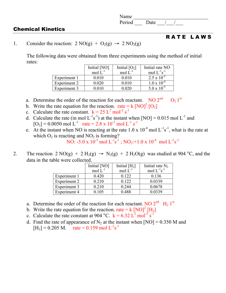 Reaction Energy And Rate Worksheet Answers
