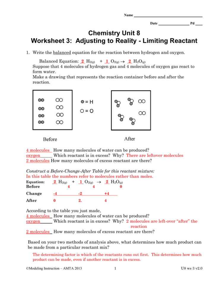 Chemistry Unit 8 Worksheet 3 Adjusting To Reality