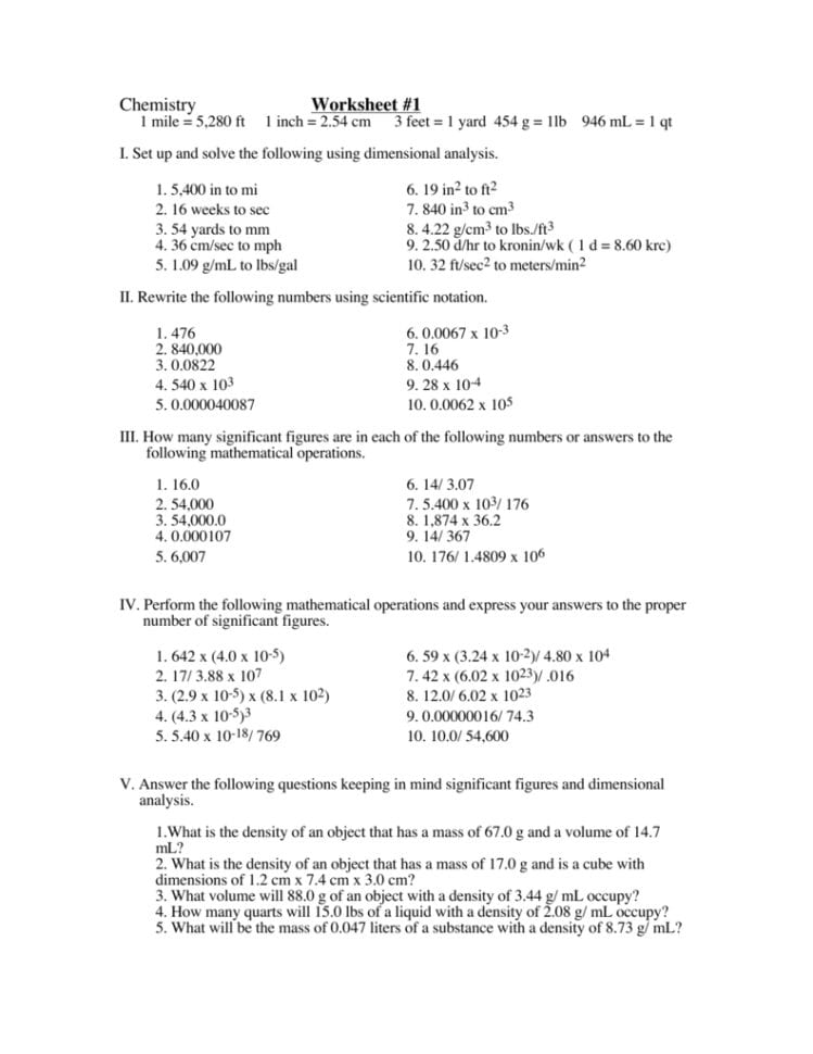 Chemistry Worksheet 1