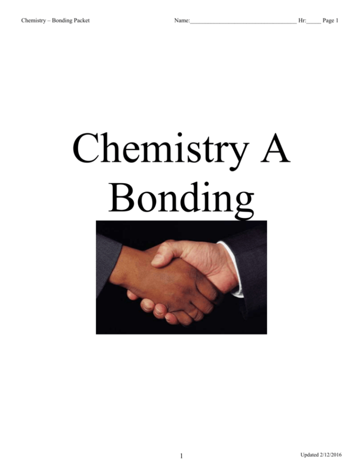 Chemistry Worksheet Introduction To Chemical Bonding Name