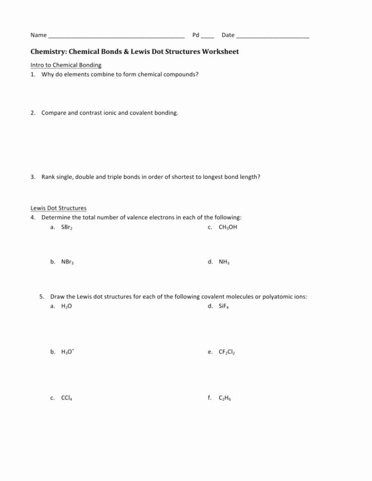 Chemistry Worksheet Lewis Dot Structures Answers  Netvs