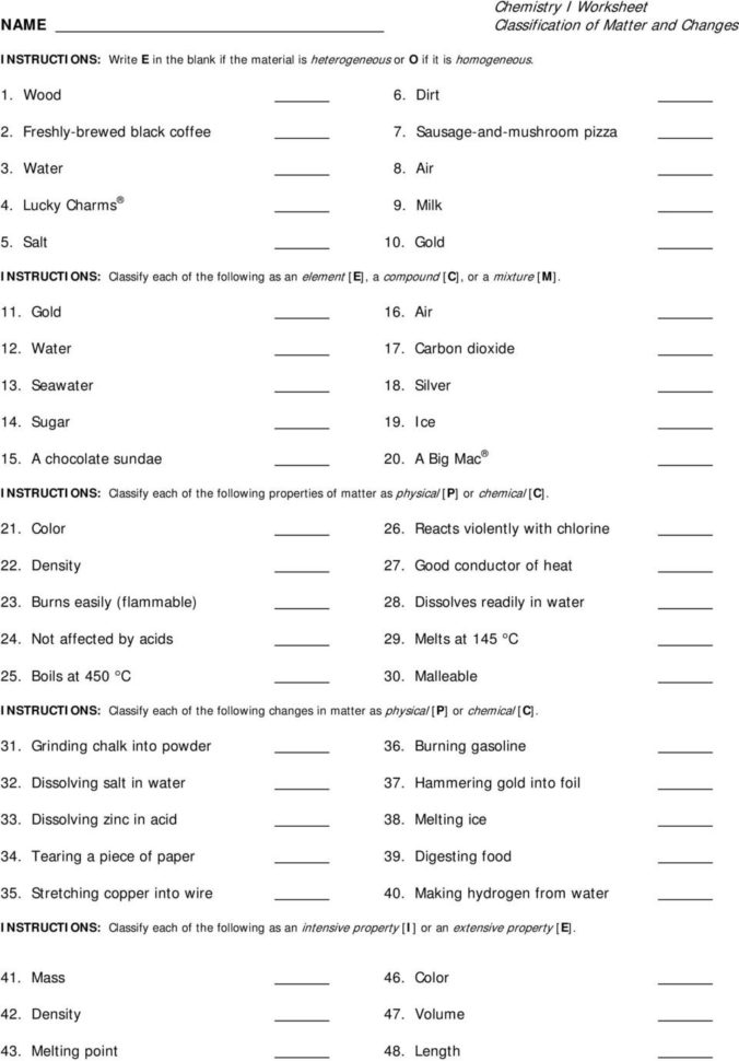 Chemistry Worksheet Matter 1  Pdf