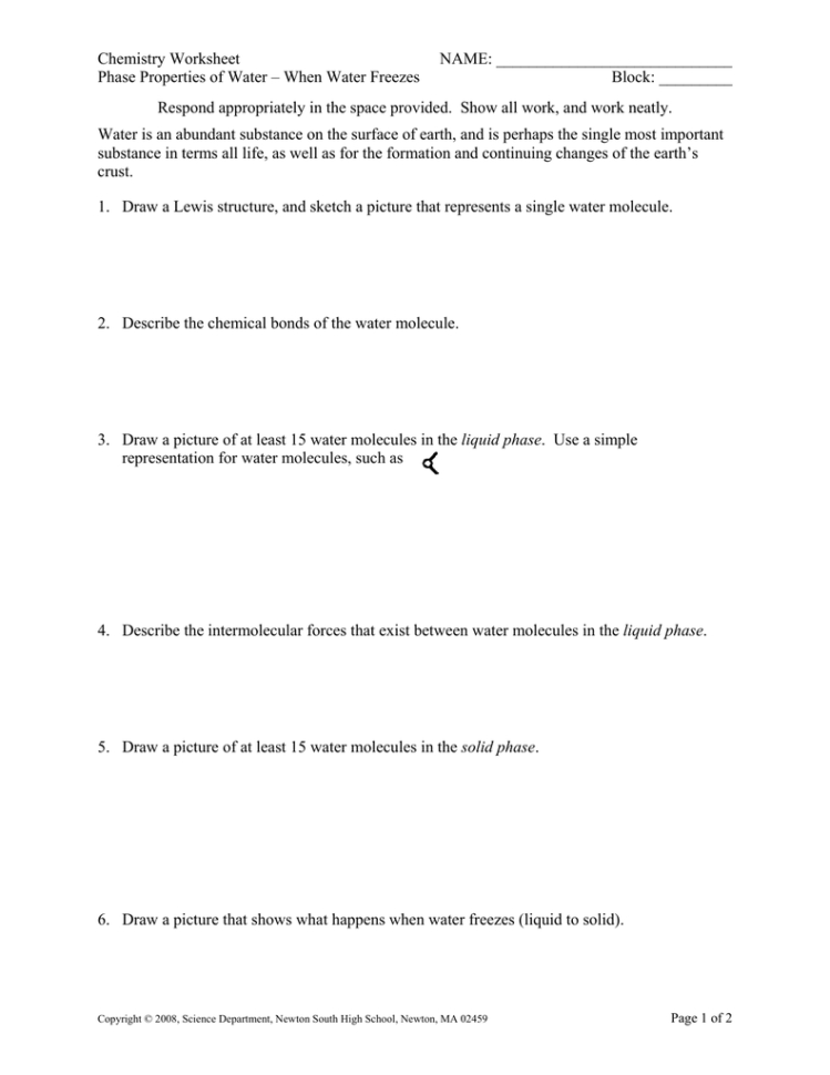 Chemistry Worksheet Name Phase Properties Of Ter – When Ter Freezes