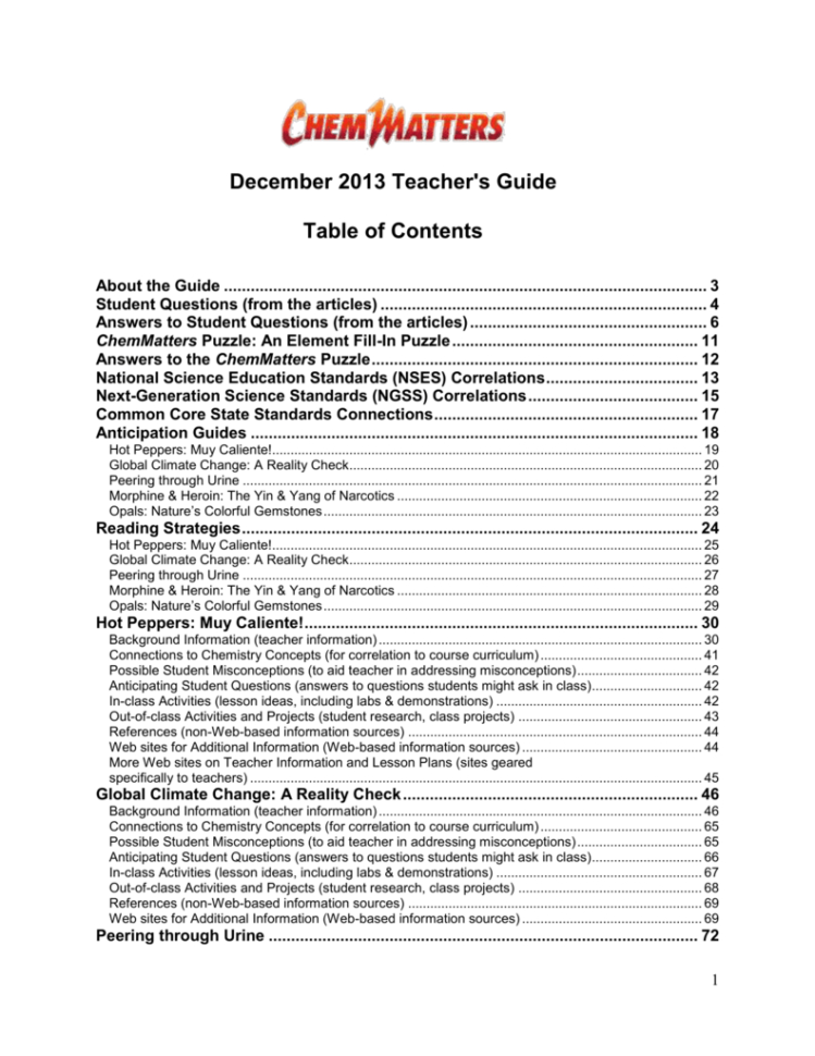 Chemmatters Teachers Guide