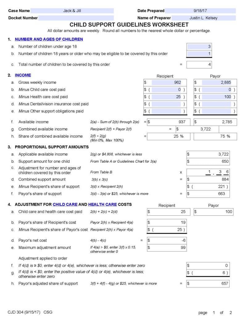 Child Support Guidelines Worksheet A Printable Pdf Download Gambaran