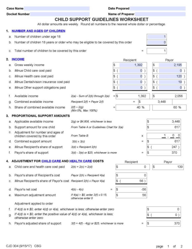 Child Support Worksheet  Yooob