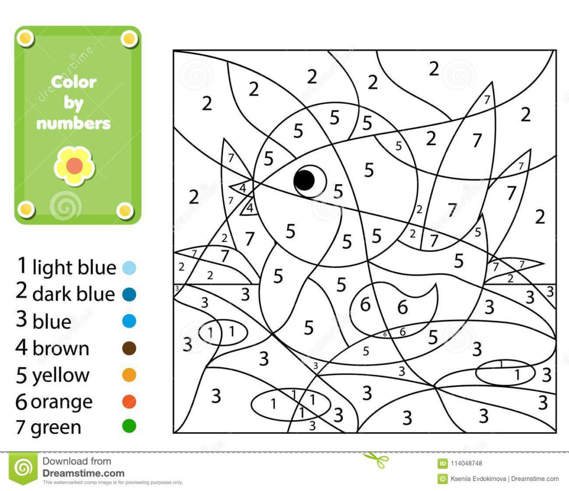 Children Educational Game Coloring Page With Duck Colornumbers