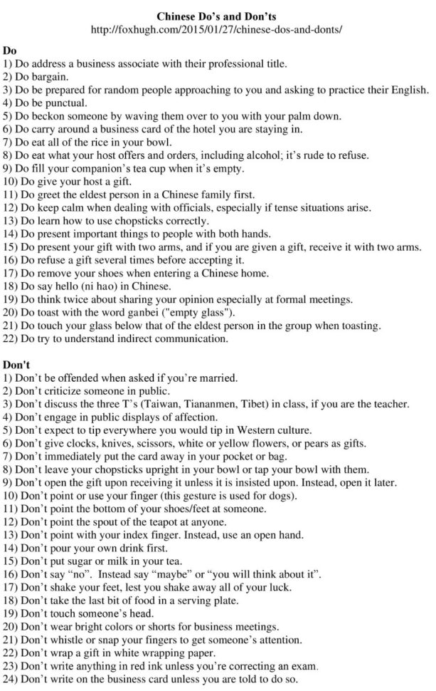 Chinese Do's And Don'ts  Hugh Fox Iii