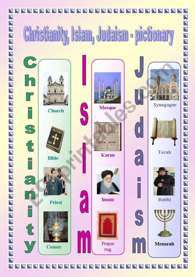 Christianity Islam Judaism  Pictionary  Esl Worksheet