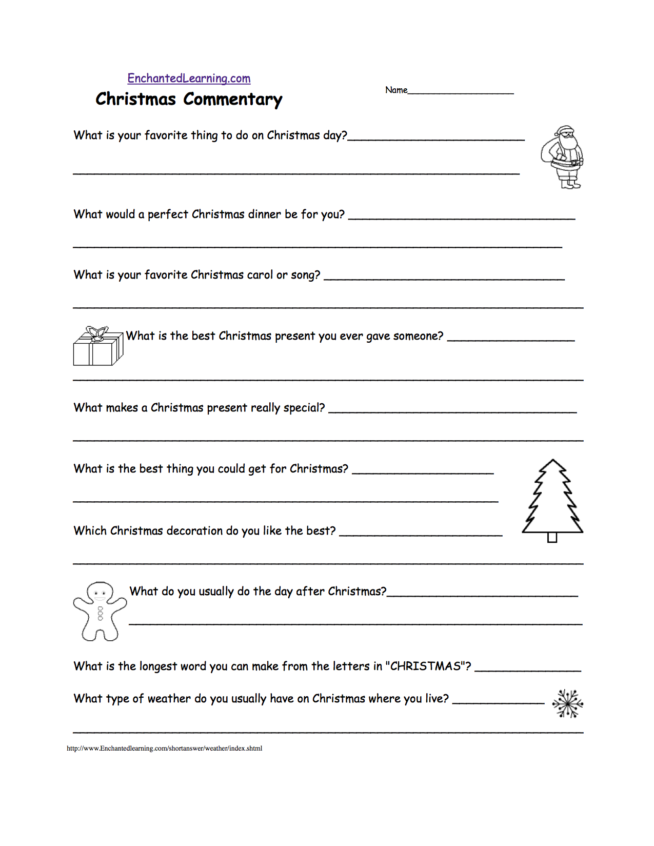 Christmas Activities Writing Worksheets  Enchantedlearning