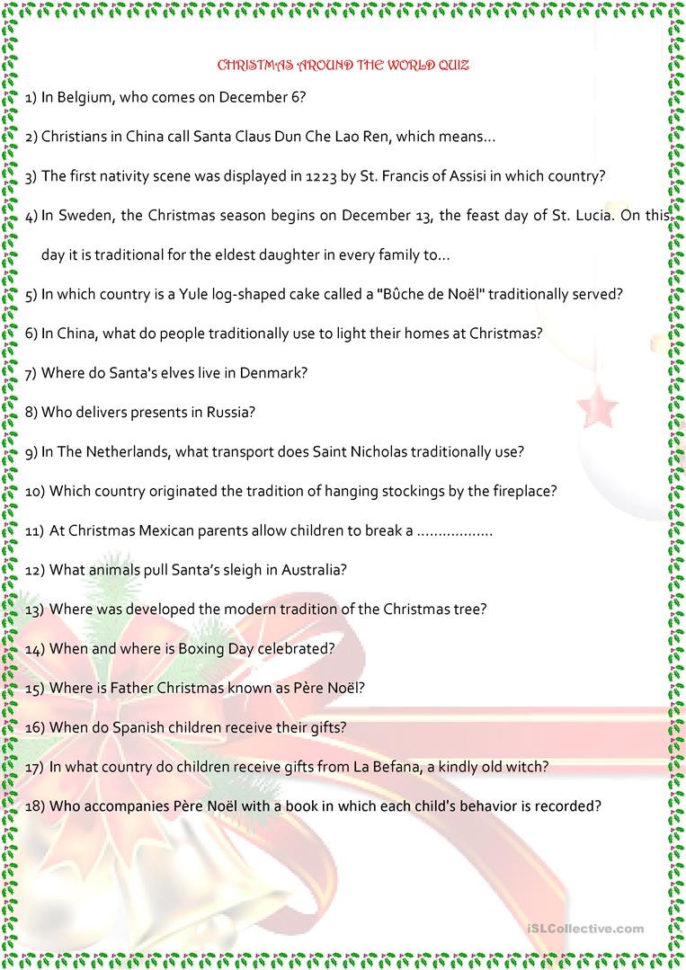 Christmas Around The World  English Esl Worksheets