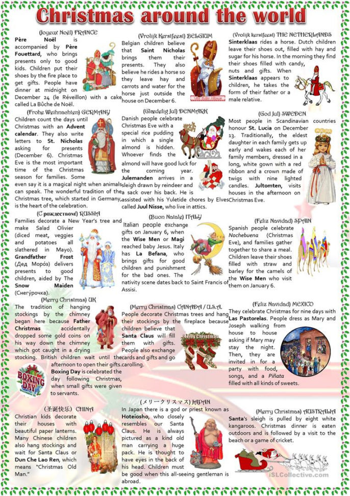 Christmas Around The World  English Esl Worksheets