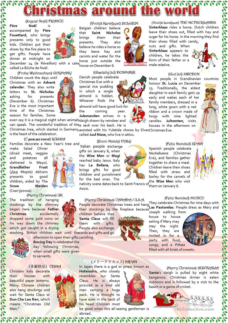 Christmas Around The World  English Esl Worksheets