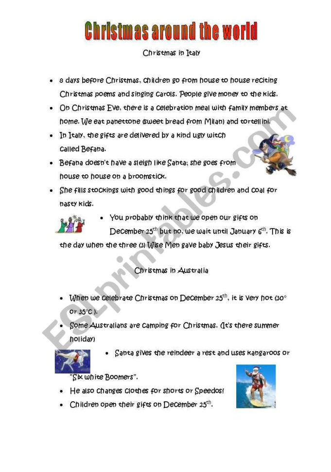 Christmas Around The World Italy And Australia  Esl