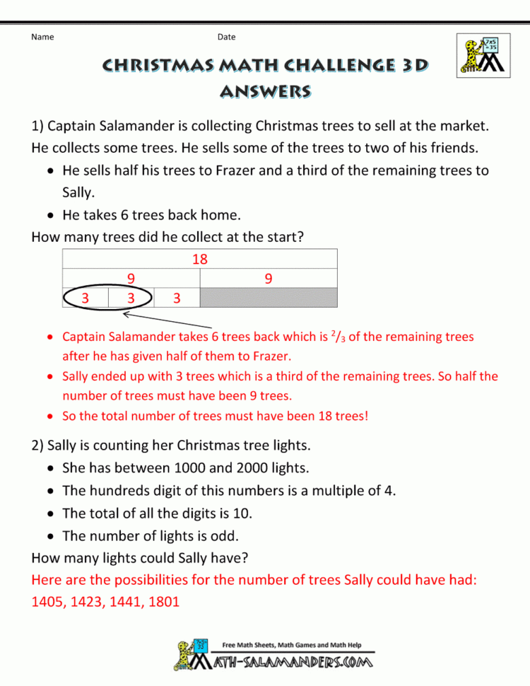 Christmas Math Worksheets Harder