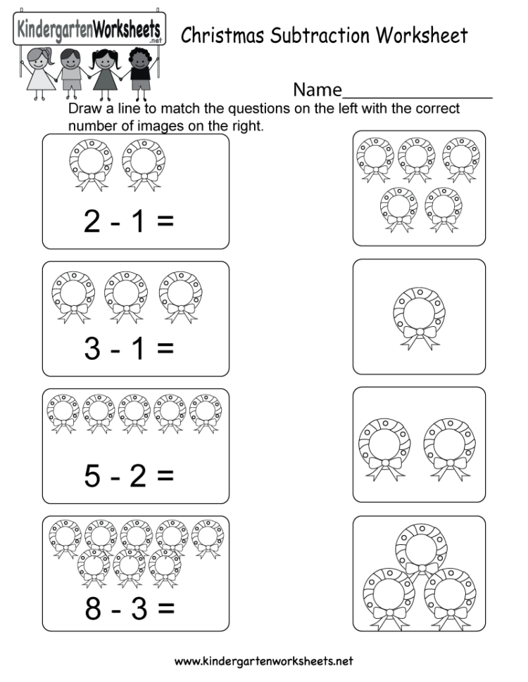 Christmas Subtraction Worksheet  Free Kindergarten Holiday