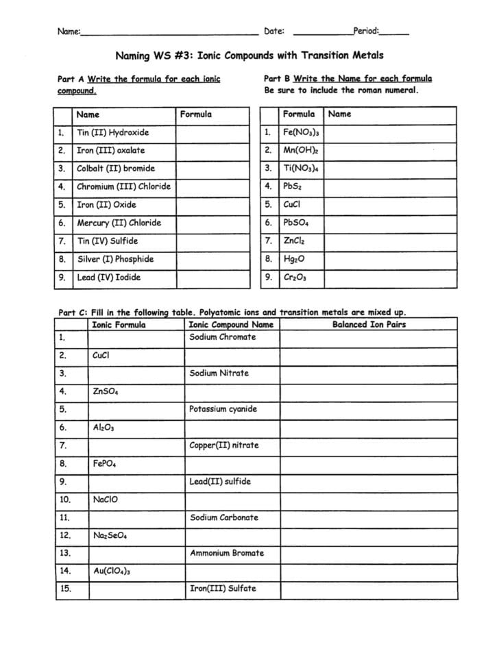 Ionic Compounds Worksheet
