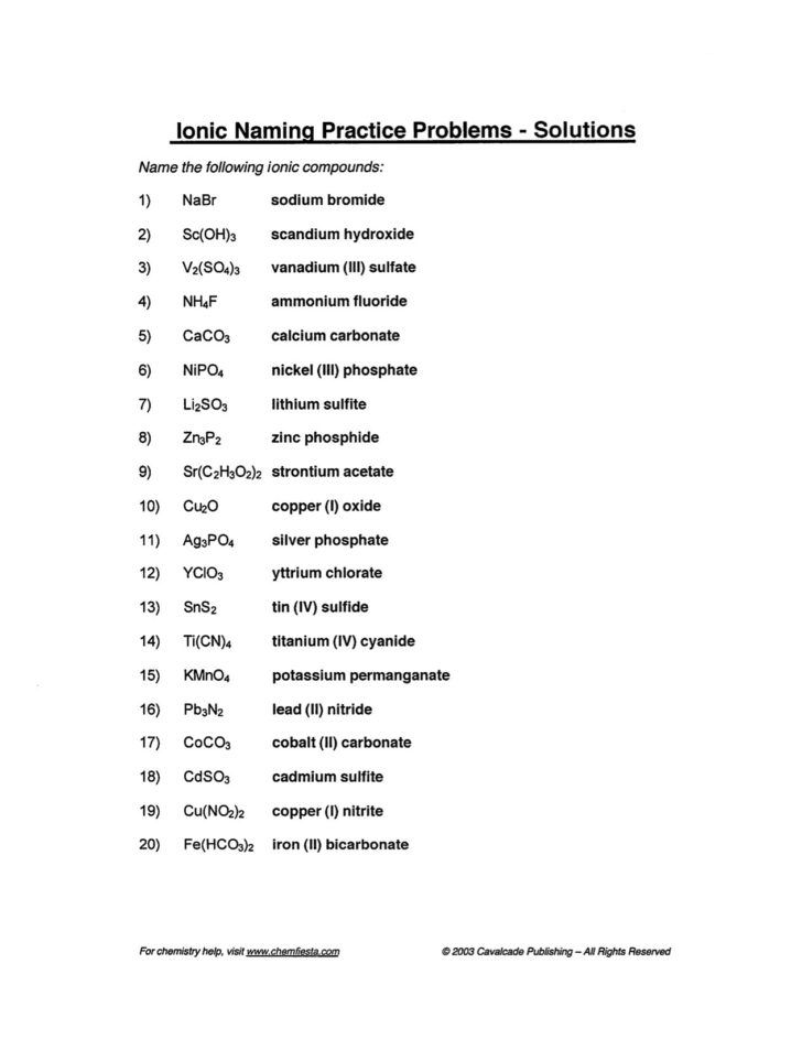 Polyatomic Ionic Formulas Worksheet Answers