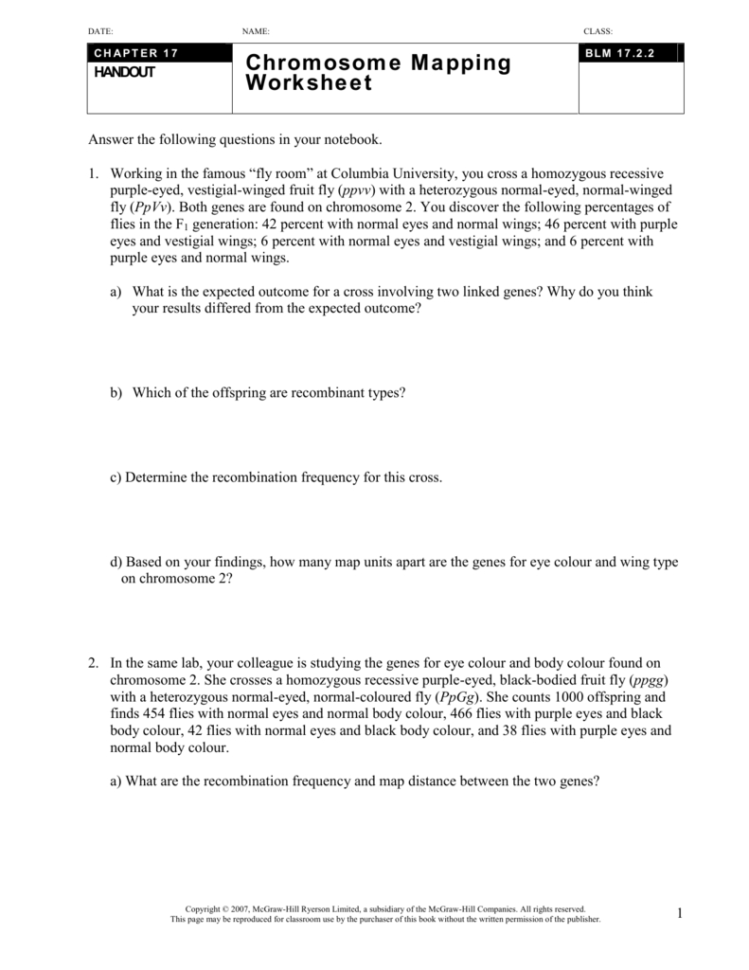 Chromosome Mapping Worksheet