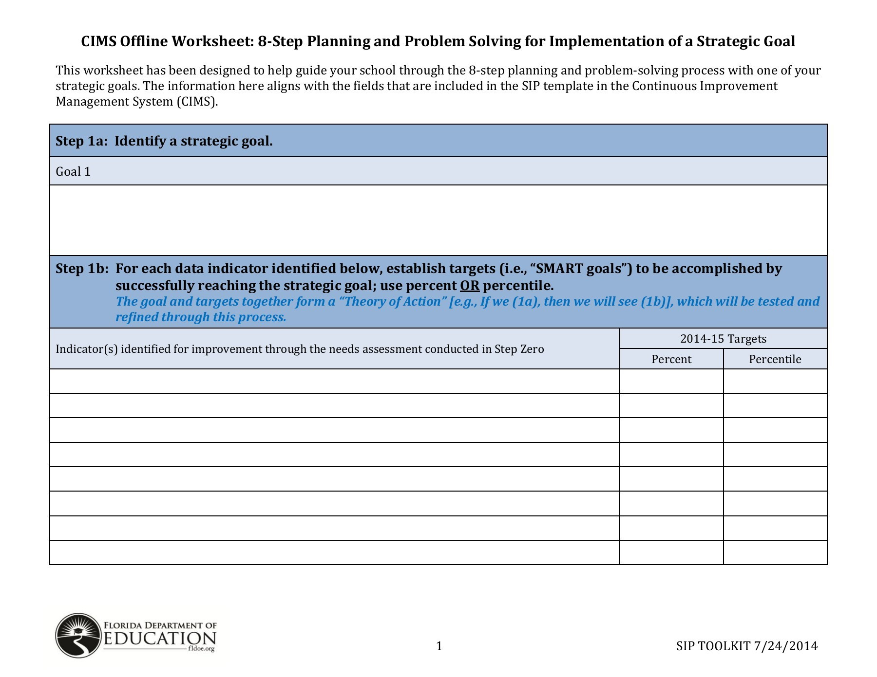 Cims Offline Worksheet 8Step Planning And Problem
