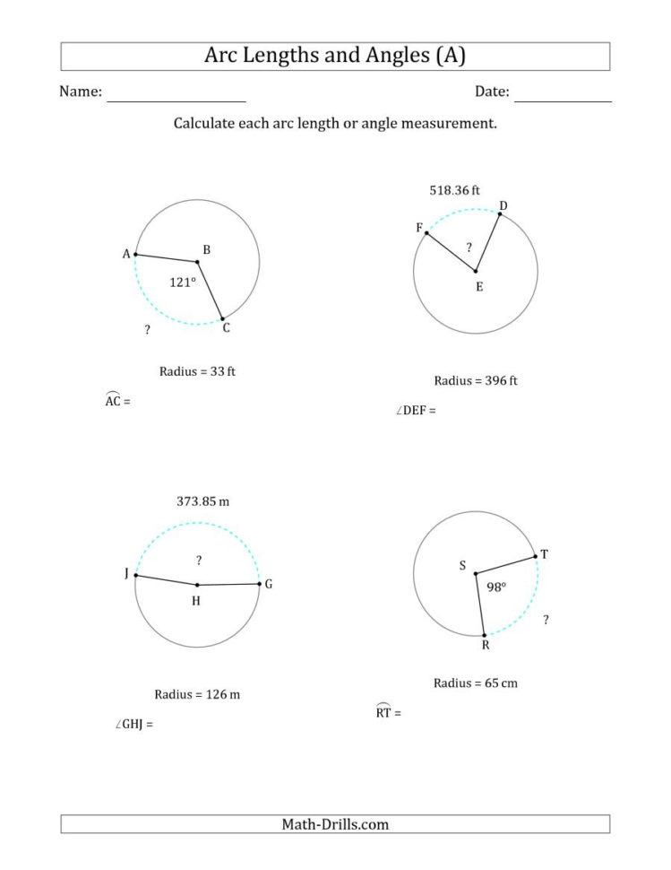 Circles Arc Measurements Arc Length Worksheet With Connect