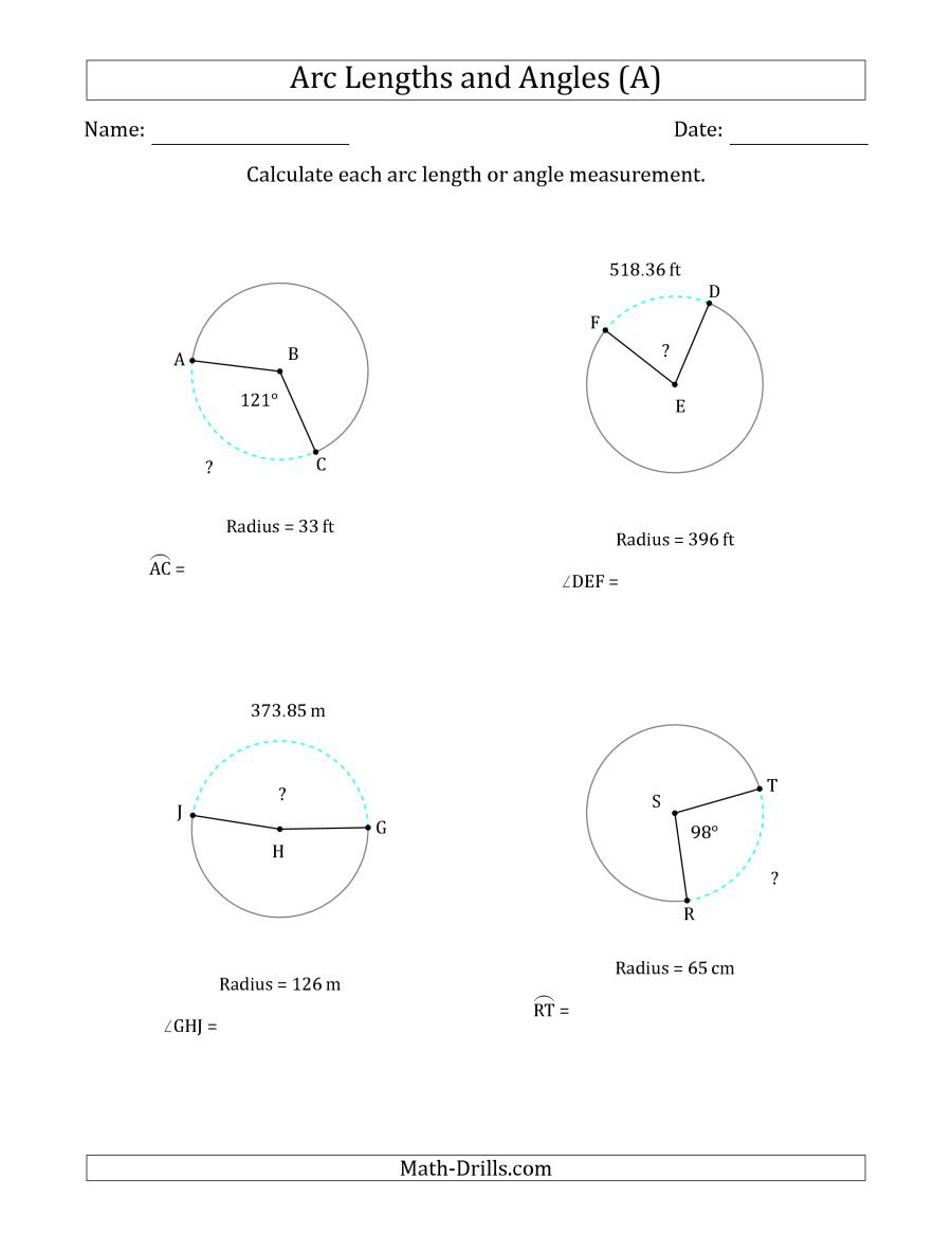 Circles Arc Measurements Arc Length Worksheet With Connect