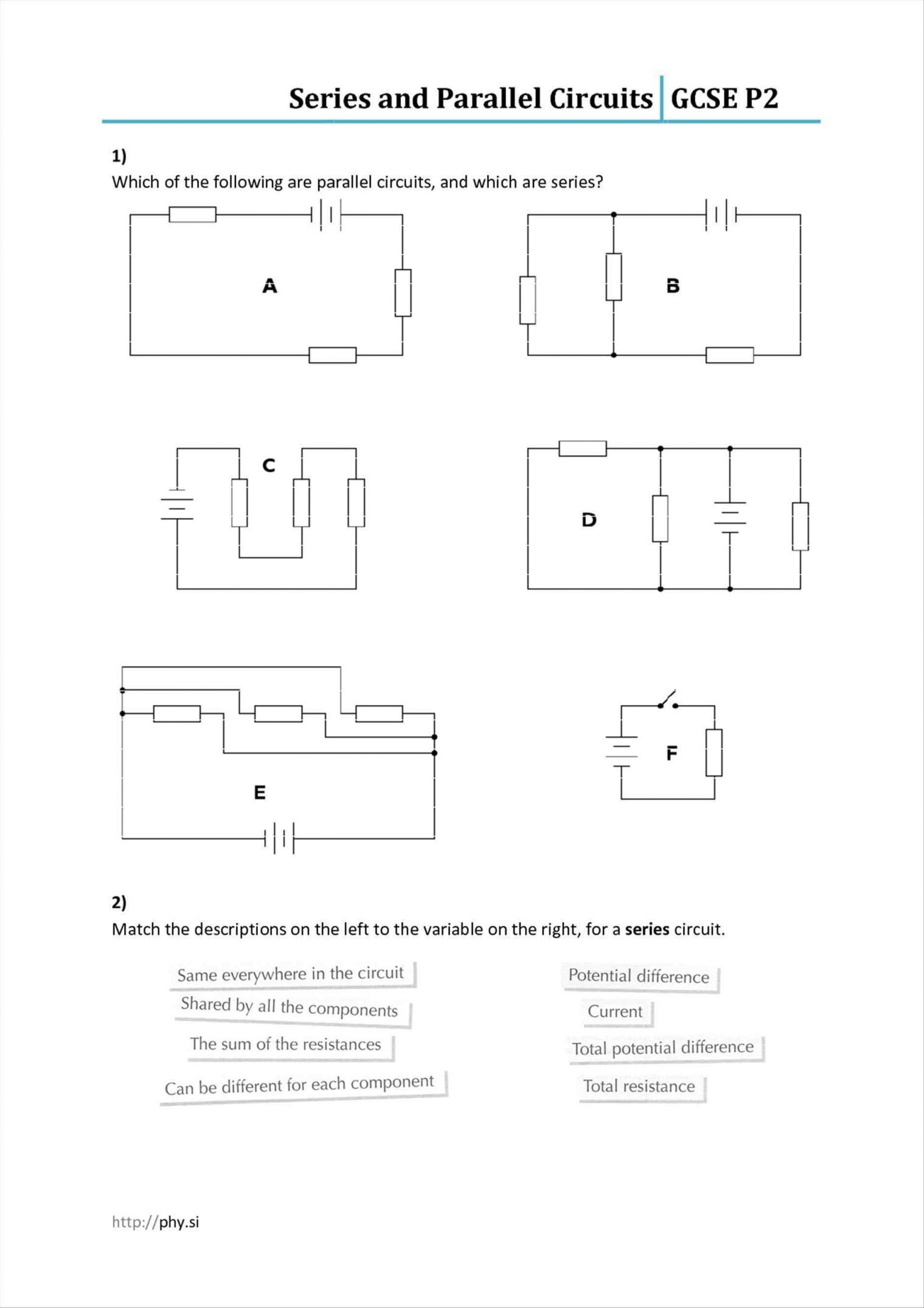 Circuits And Symbols Worksheet