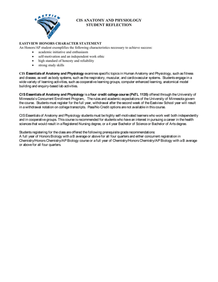 Cis Anatomy And Physiology Student Reflection