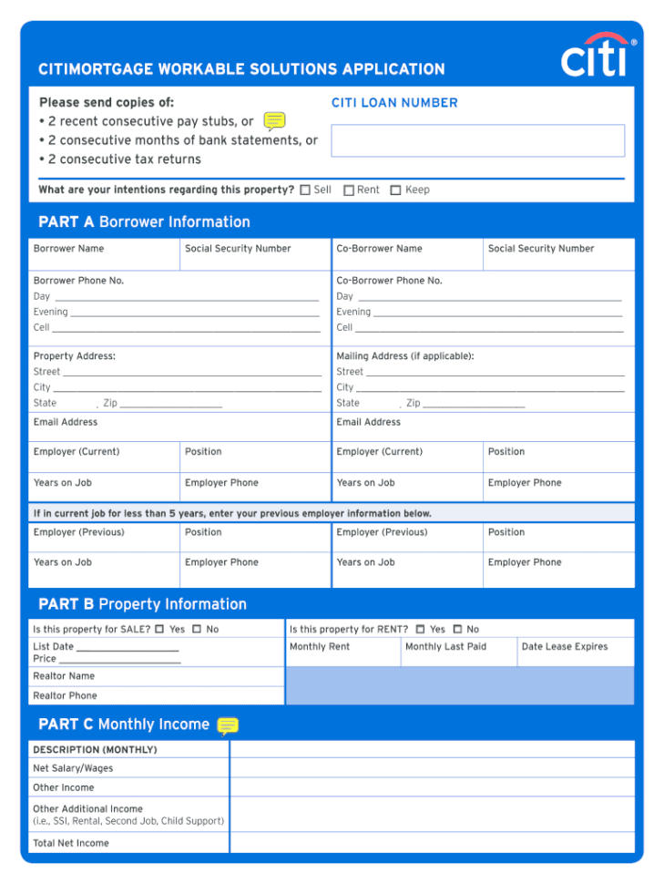 Citimortgage Loan Modification Package  Fill Online Printable