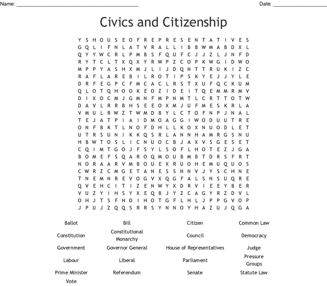 Citizenship Word Search  Word