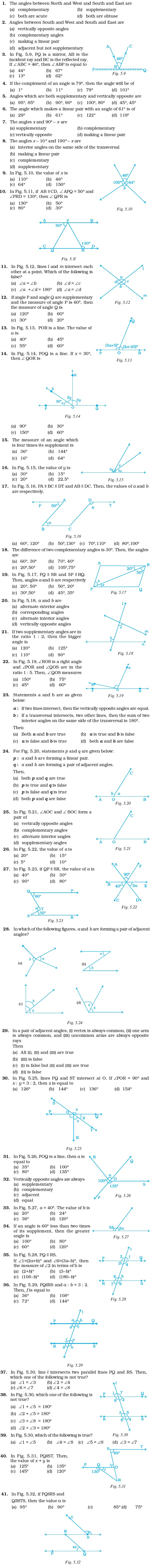 Class 7 Important Questions For Maths – Lines And Angles
