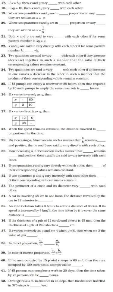 Class 8 Important Questions For Maths – Direct And Inverse