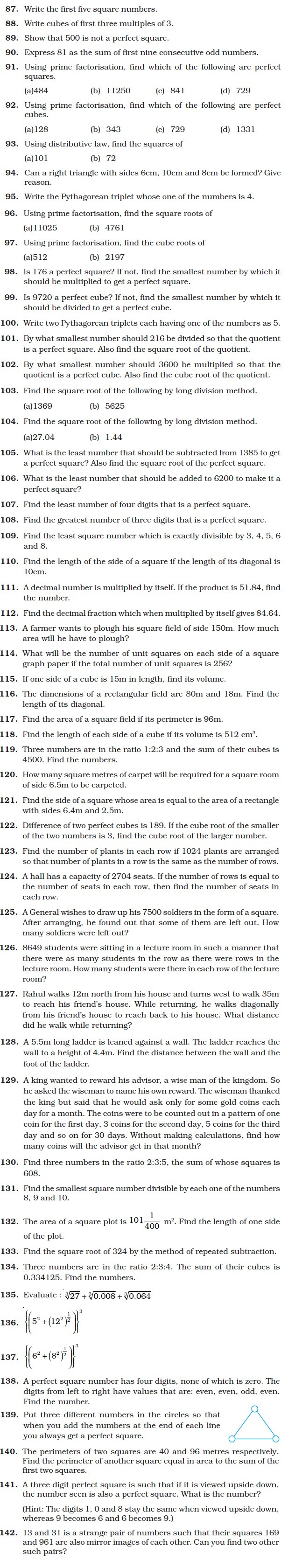 Class 8 Important Questions For Maths – Squaresquare Root