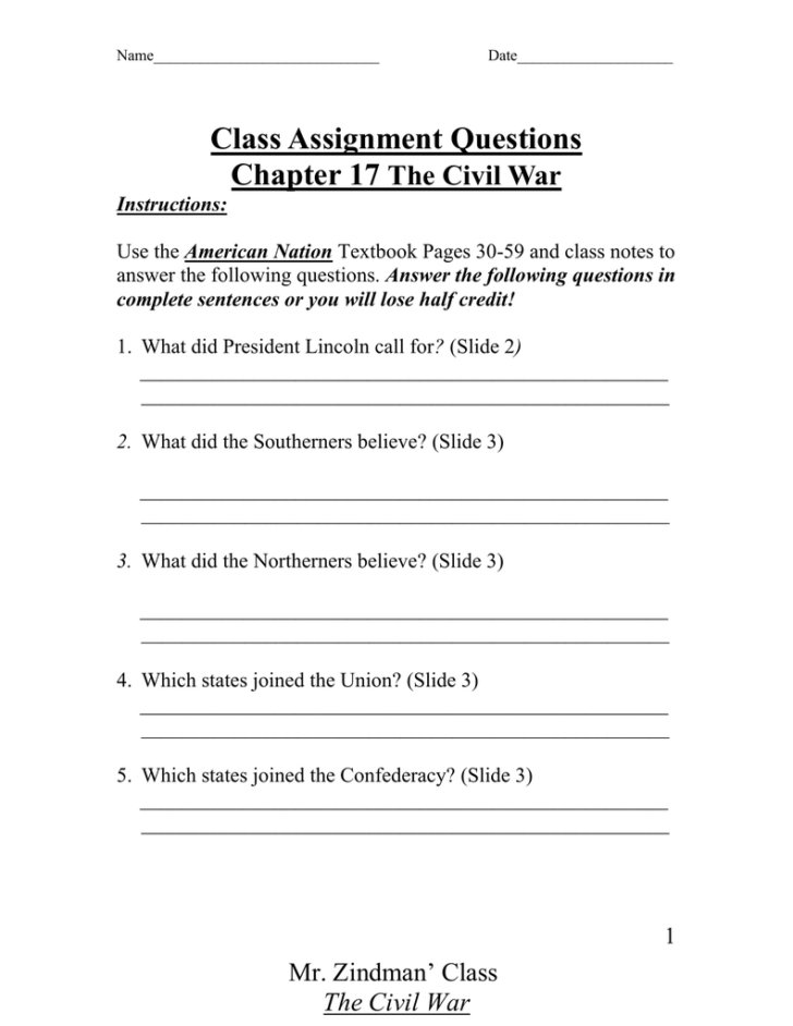 The Road To The Civil War Worksheet Answers