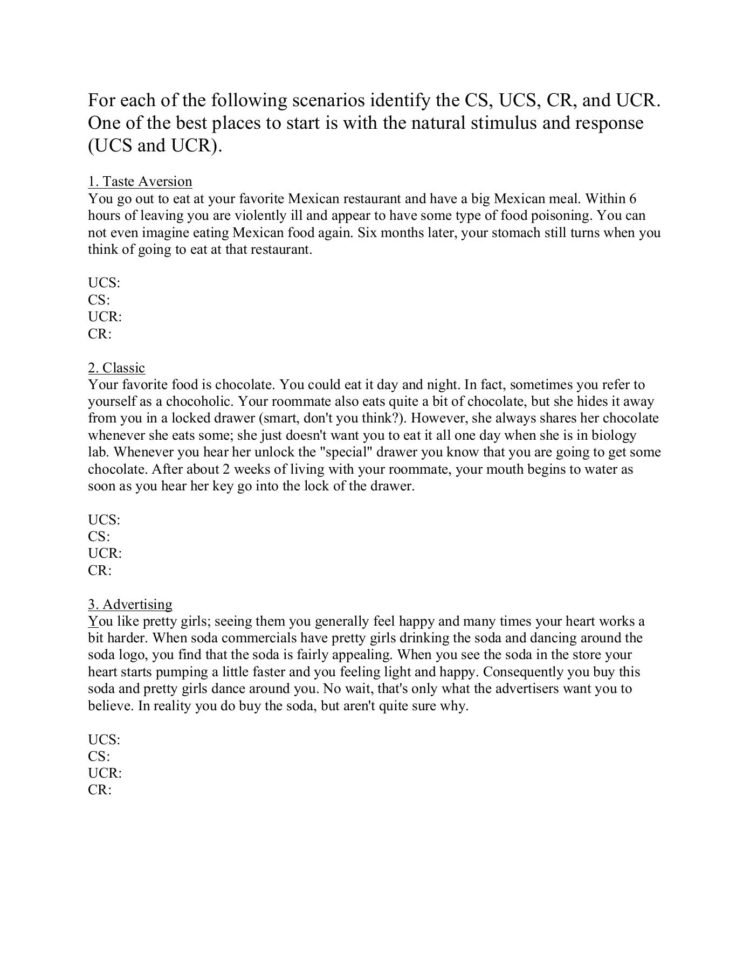 Classical Conditioning Worksheet 2  Lps Pages 1  4  Text