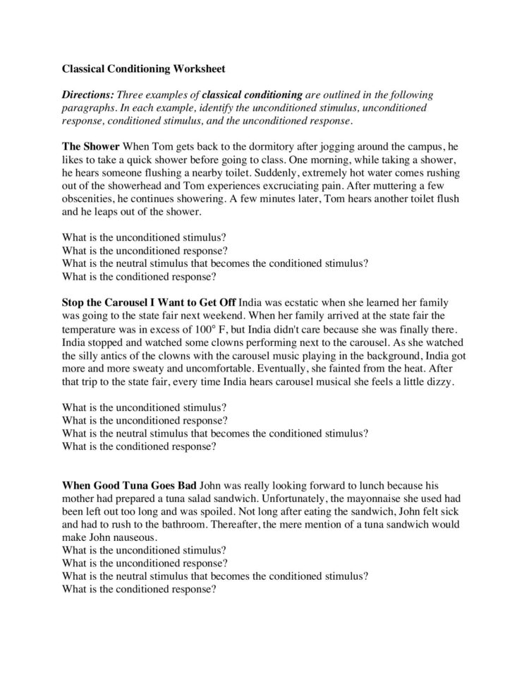 Classical Conditioning Worksheet Db excel