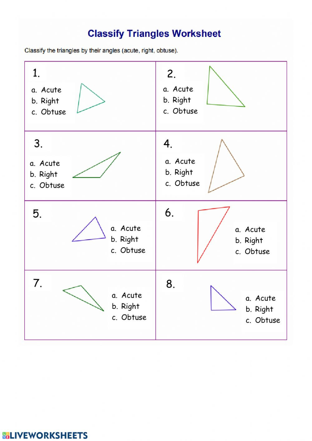Free Printable Worksheet 4th Grade Identifying Types Of Triangles