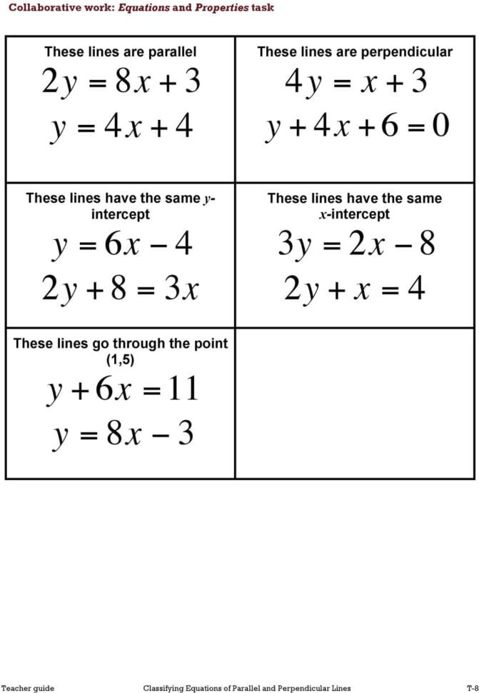 Classifying Equations Of Parallel And Perpendicular Lines  Pdf