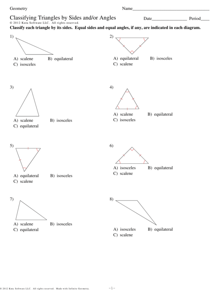 Classifying Triangles By Angles Worksheet — Db 0878