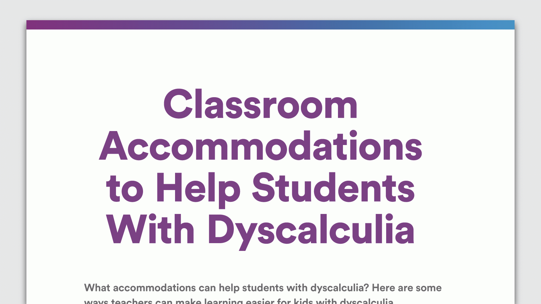 Classroom Accommodations To Help Students With Dyscalculia