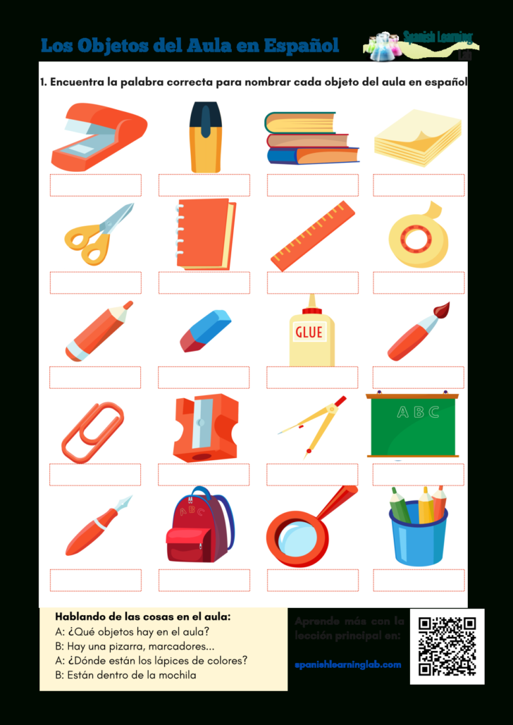 Classroom Objects In Spanish Pdf Worksheet Spanishlearninglab Db