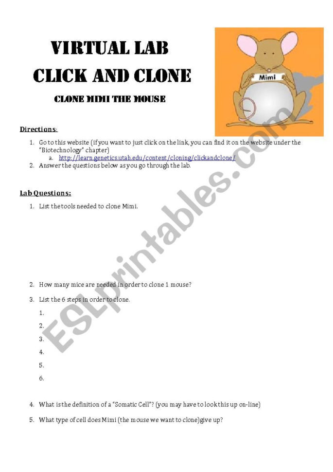 Click And Clone Virtual Lab  Questions  Esl Worksheetzegan Click And Clone Virtual Lab  Questions  Esl Worksheetzegan