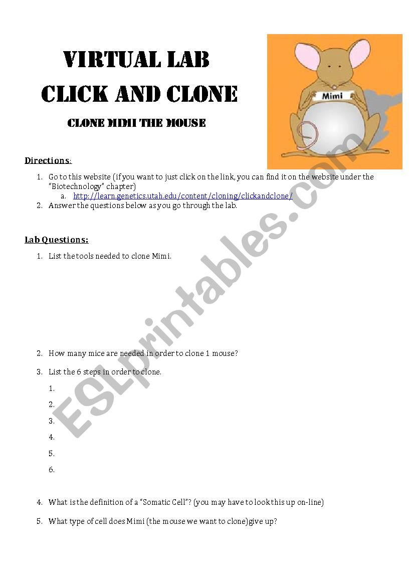 Click And Clone Virtual Lab  Questions  Esl Worksheetzegan