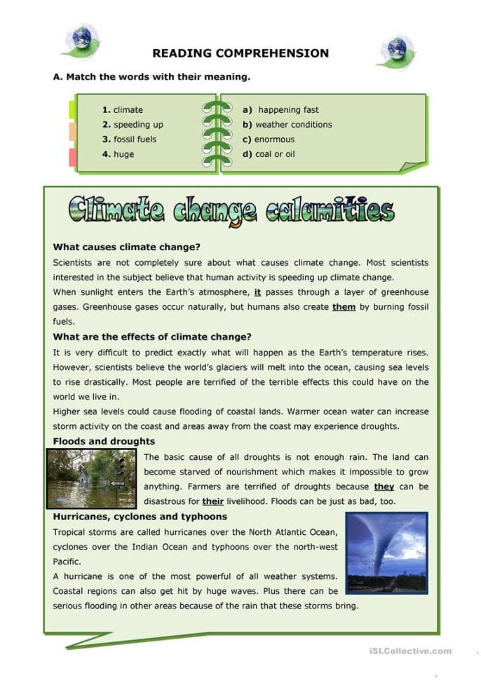Climate Change Calamities  English Esl Worksheets