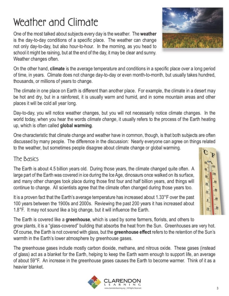 Climate Change Vocabulary Worksheet Climate Change Vocabulary Worksheet