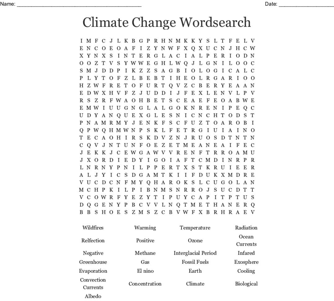 Climate Change Wordsearch  Word