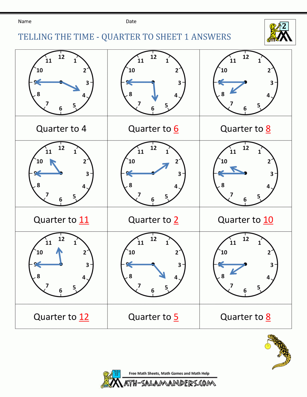 Clock Worksheet  Quarter Past And Quarter To