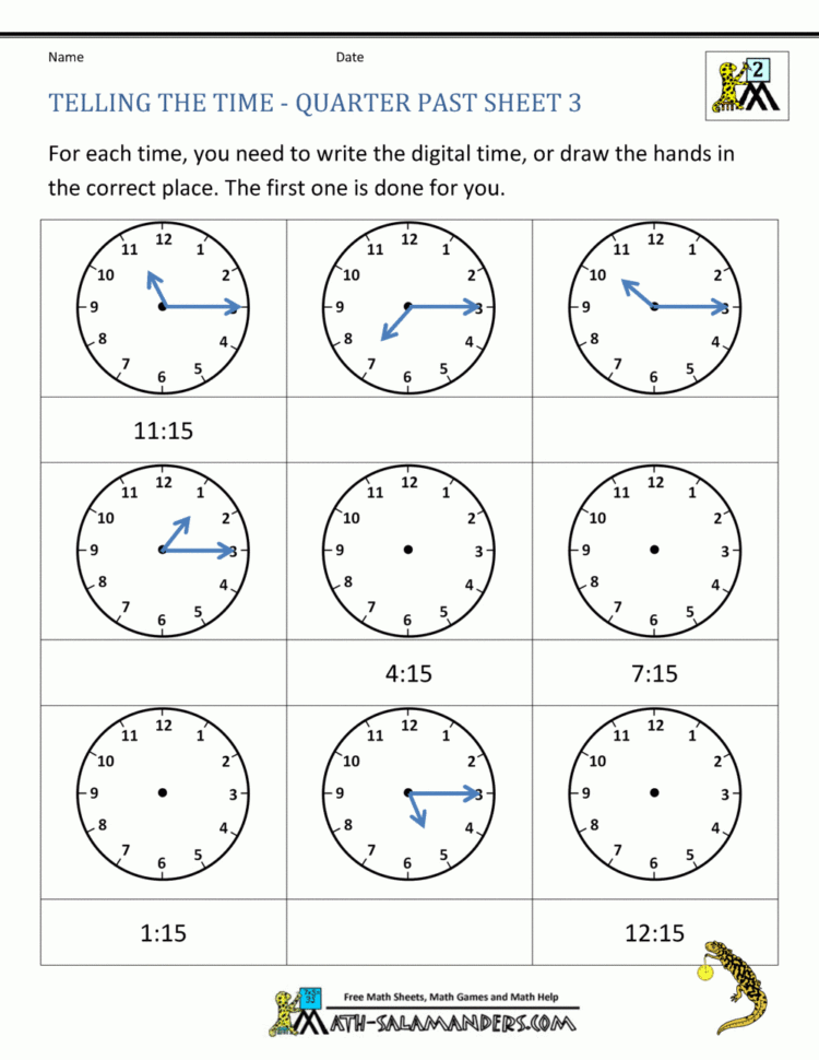 Clock Worksheet  Quarter Past And Quarter To