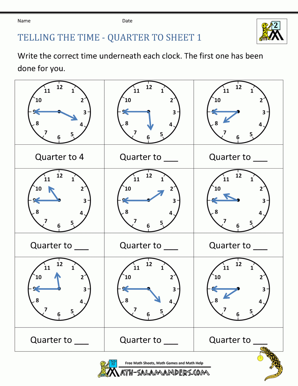 Clock Worksheet  Quarter Past And Quarter To